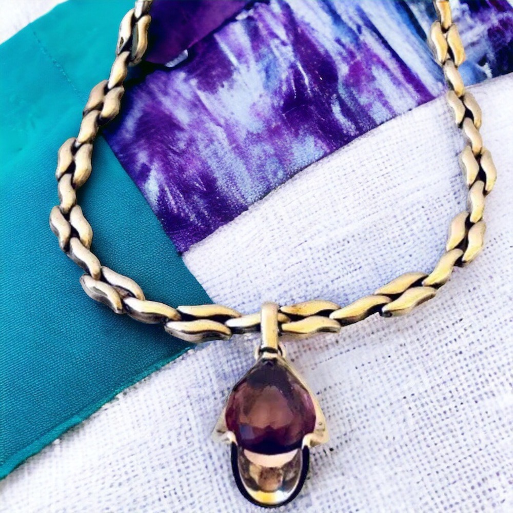 Amethyst Pendant Necklace Sterling Silver 925 Vintage